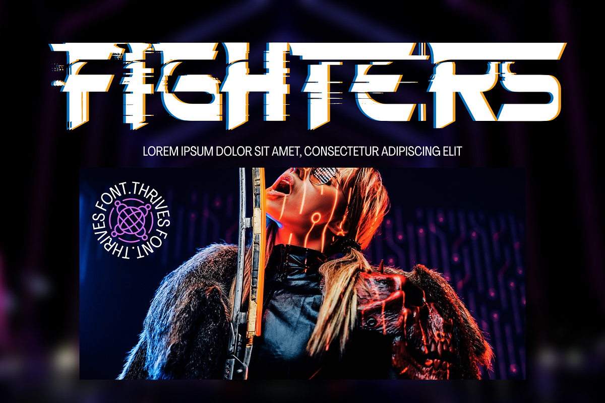 Thrives Glitch - Futuristic Font, a Serif Font by 177Studio (Photo 5 of 8)
