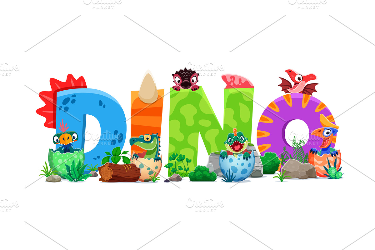 Dino kids in egg shell, an Animal Illustration by Vector Tradition