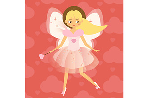 Cupid Flying Fairy. Valentine Girl