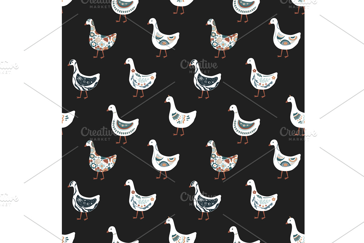 Cute abstract painted cartoon geese, an Animal Illustration by Toltemara