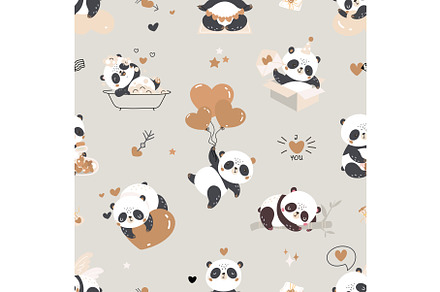 Panda seamless pattern. Cute panda, an Animal Illustration by Valerie Bodnar