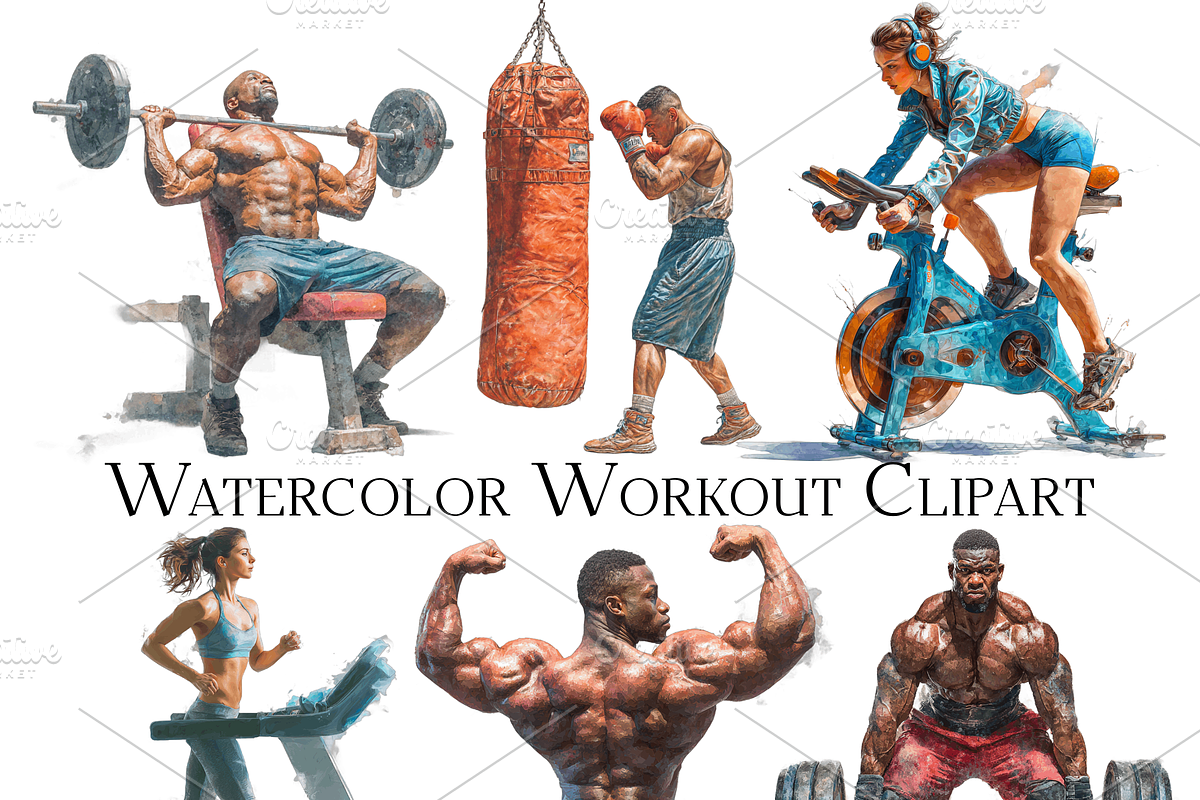 Watercolor Workout Clipart, an Object Graphic by ArtisticTimberStudio (Photo 1 of 2)