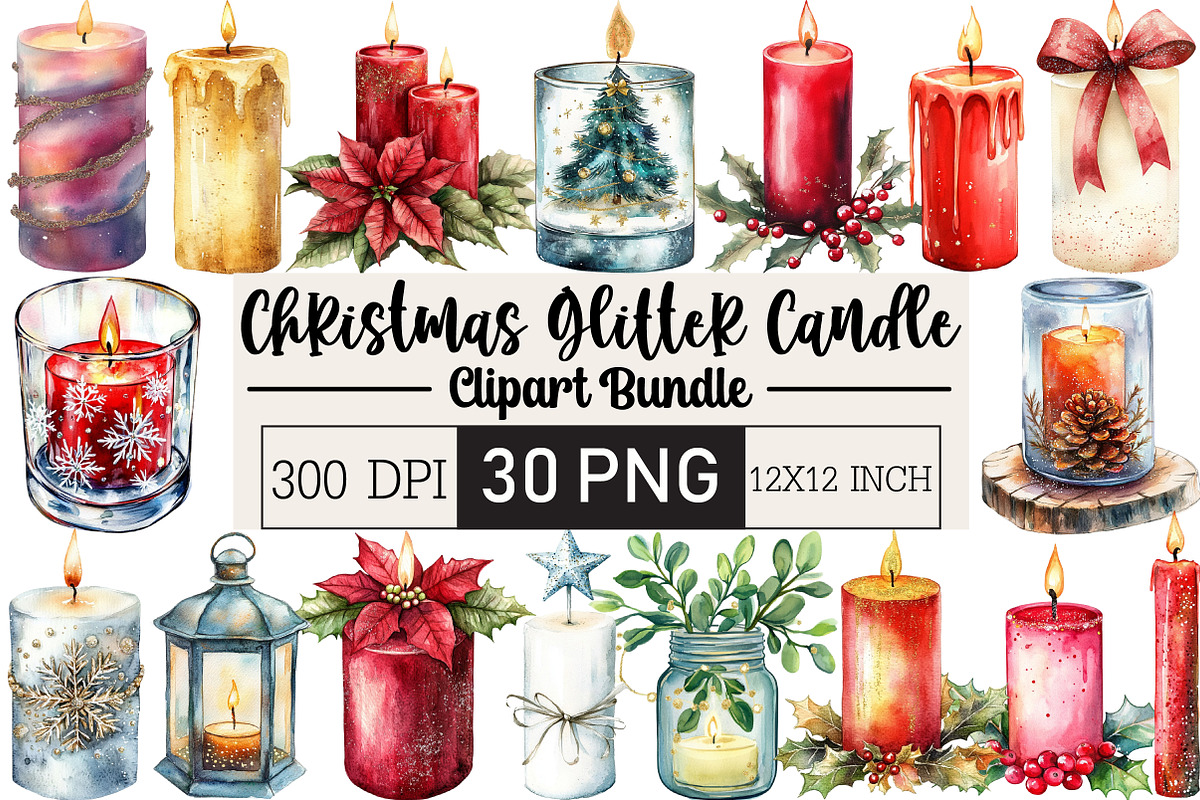 Christmas Glitter Candle Clipart, an Illustration by Black Bird Studio (Photo 1 of 6)