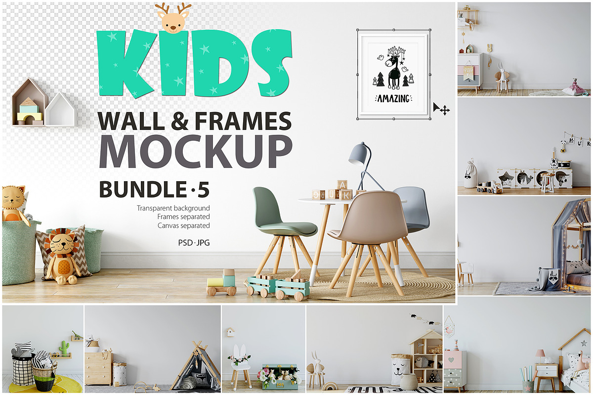 Kids Frames & Wall Mockup Bundle - 5, a Print Template by Yuri-U (Photo 1 of 32)