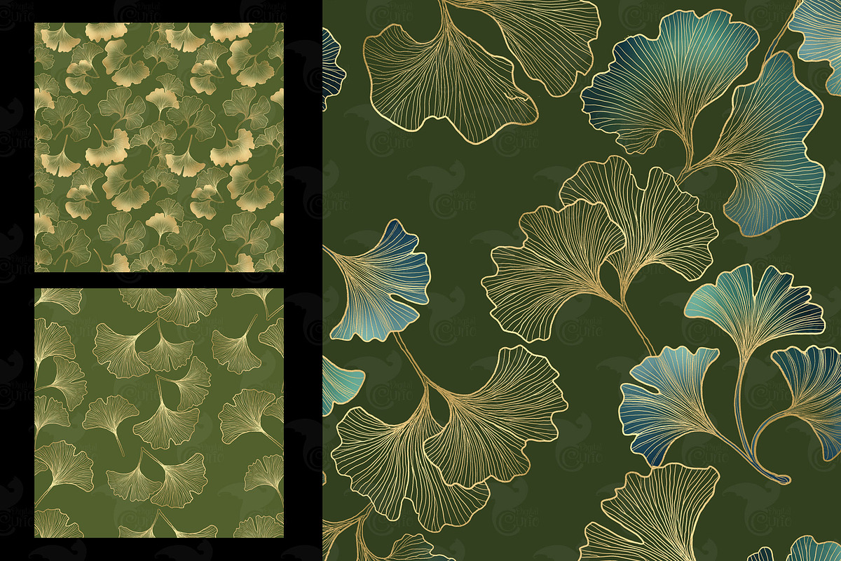 Green and Gold Ginkgo Patterns, a Texture Graphic by Digital Curio (Photo 2 of 5)