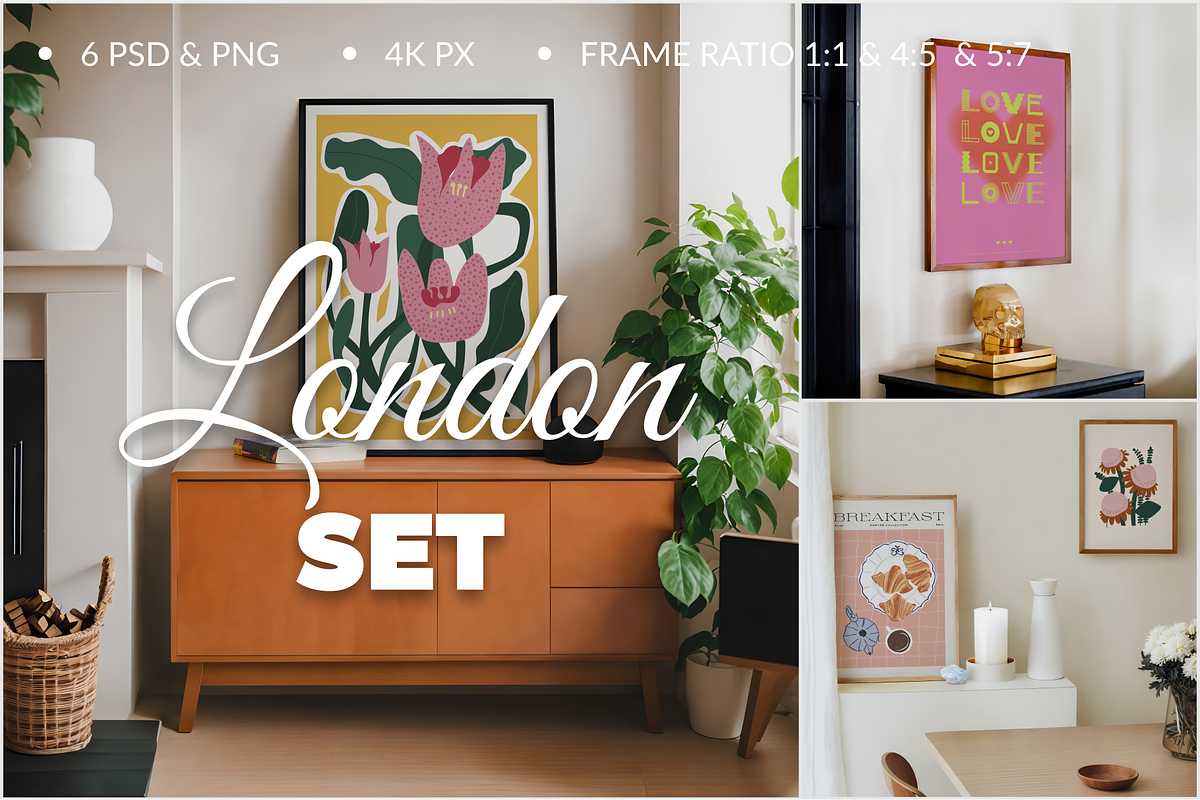 Poster Mockup SET London 6 PSD, a Poster Template by SigaSigaMockup (Photo 1 of 5)