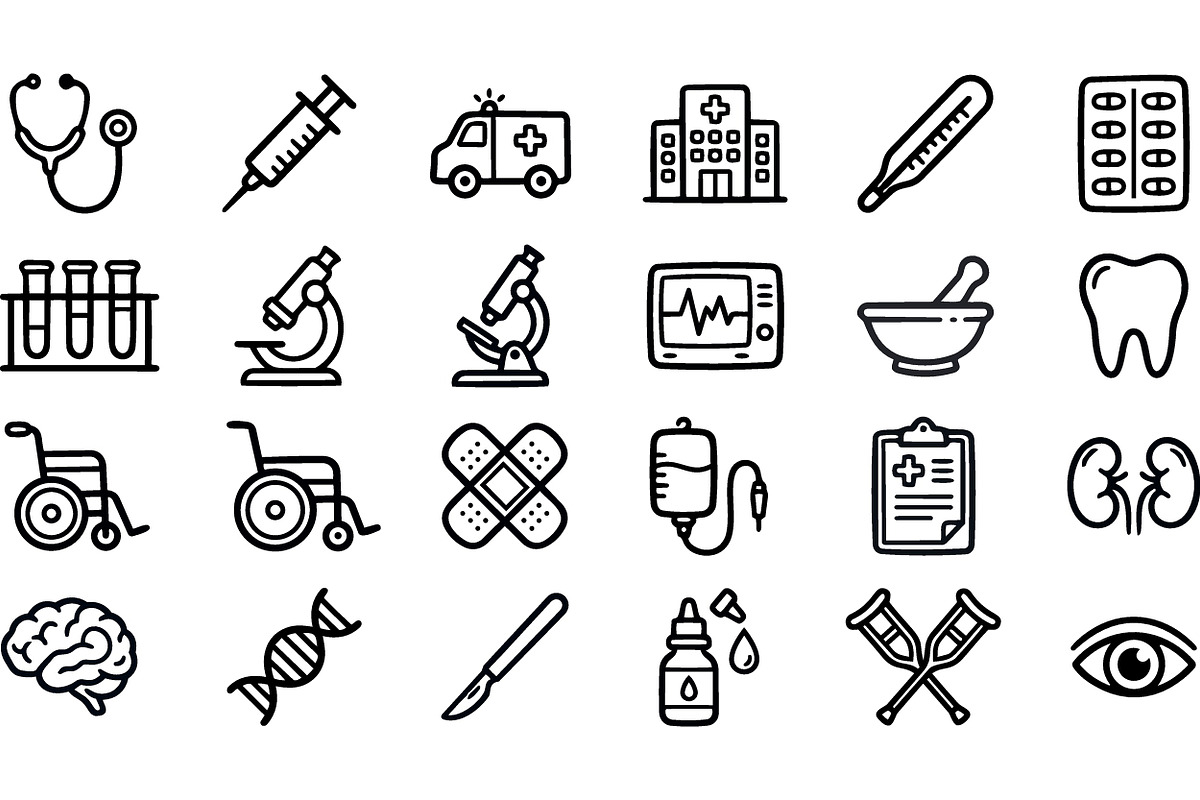 Medical Icon Line Art Set, an Illustration by designvectx (Photo 2 of 3)