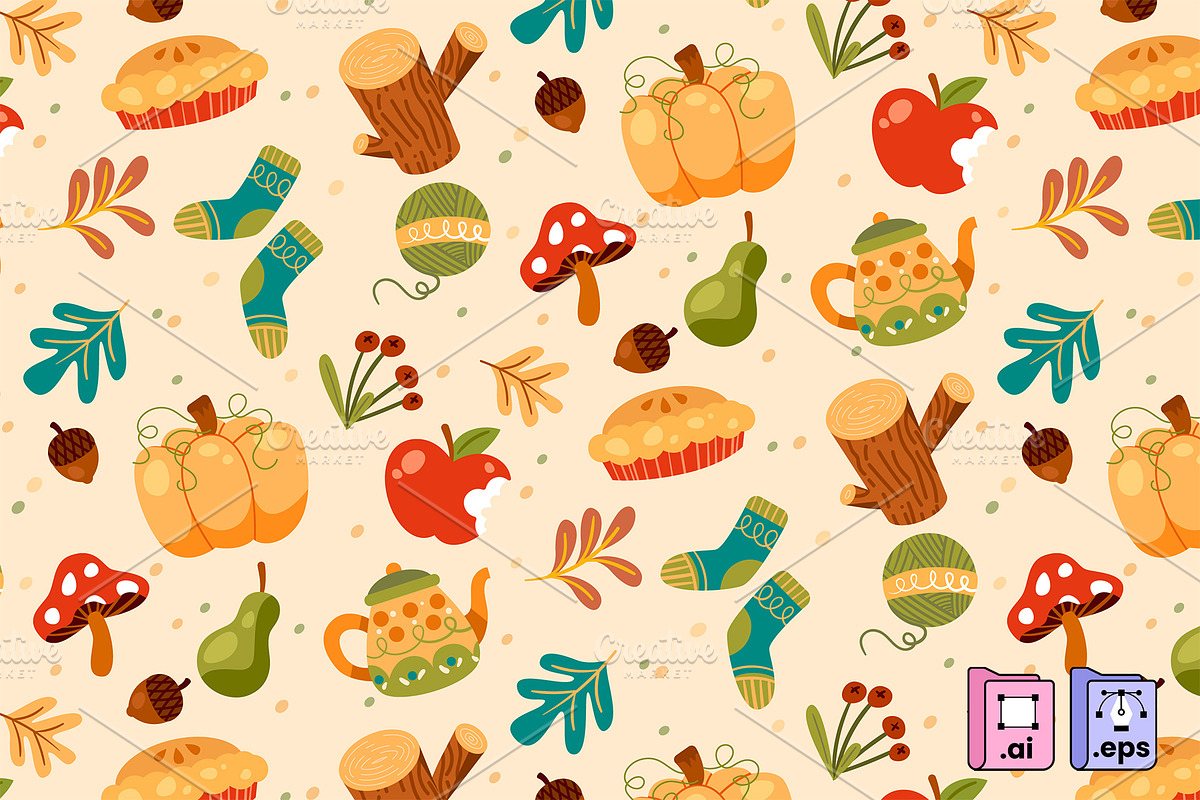 Flat Autumn Fall Season Pattern, a Pattern Graphic by MISS CHATZ (Photo 2 of 3)