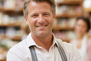 Mature man small business owner smiling confidently, wearing apr, a Person Photo by Studio ANNA