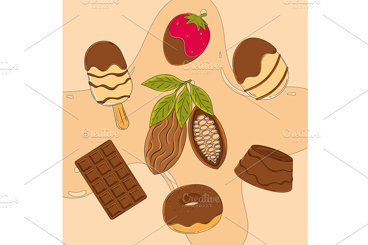 Cocoa pod dessert cluster. Vector, a Food Illustration by studioDK