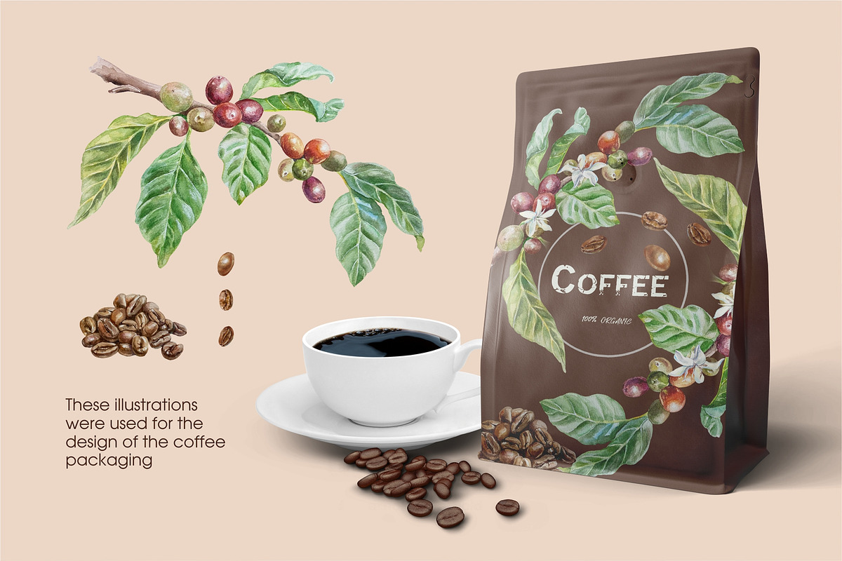 Coffee. Watercolor clip art., a Food Illustration by Farida Bik (Photo 3 of 12)