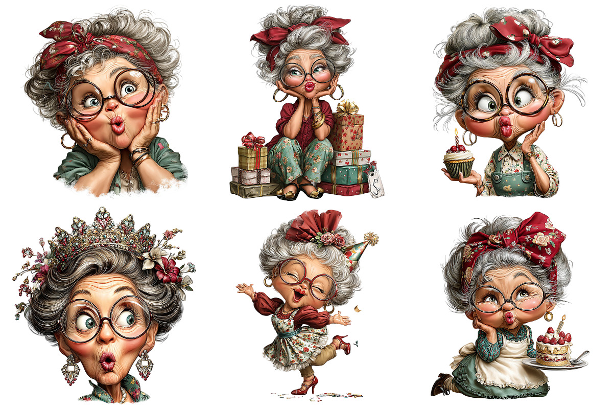Whimsical Old Lady Birthday Clipart, an Illustration by Craft Nest (Photo 11 of 11)