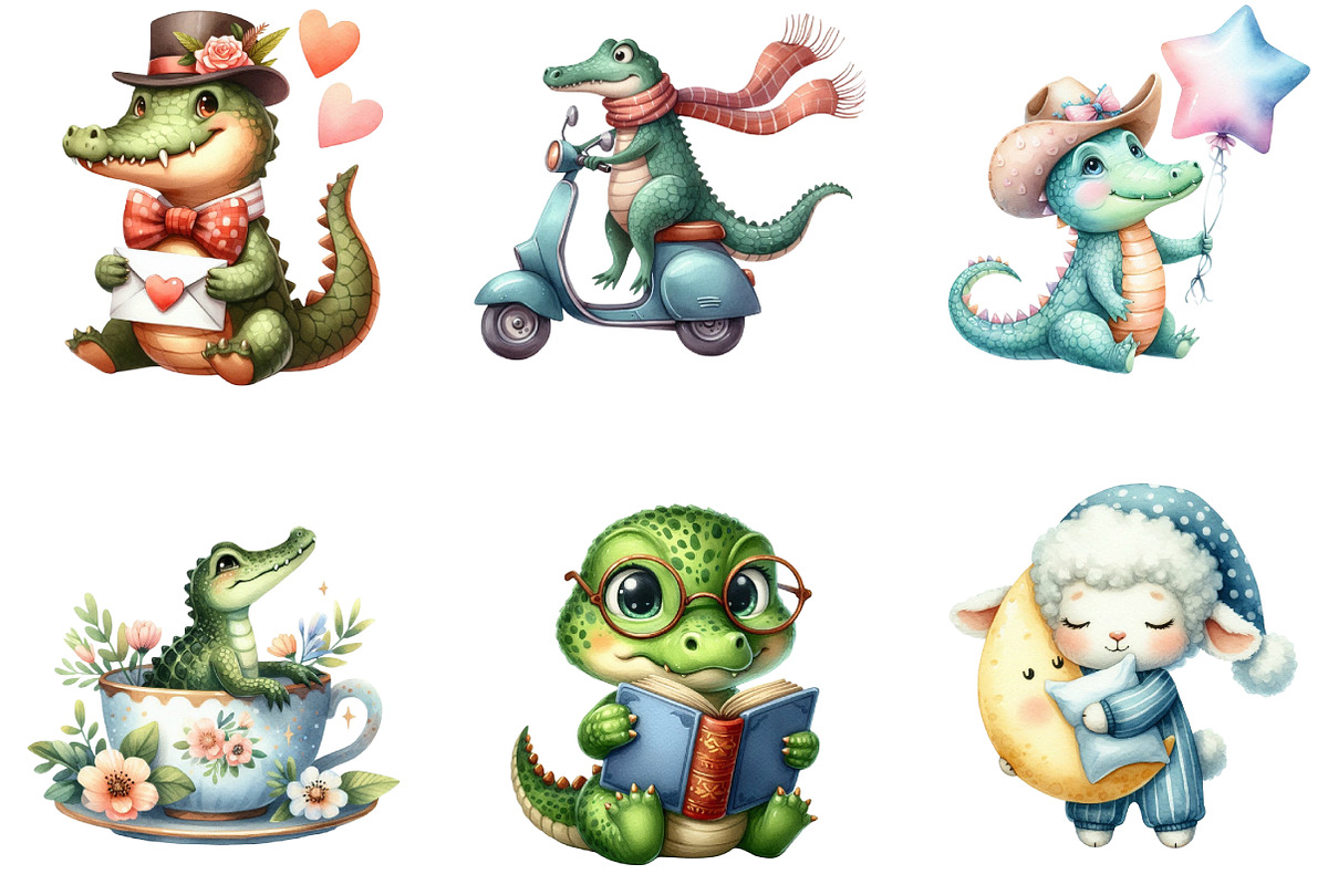 Cute Crocodile Sublimation Clipart, an Illustration by DreamArtGraphic (Photo 3 of 4)