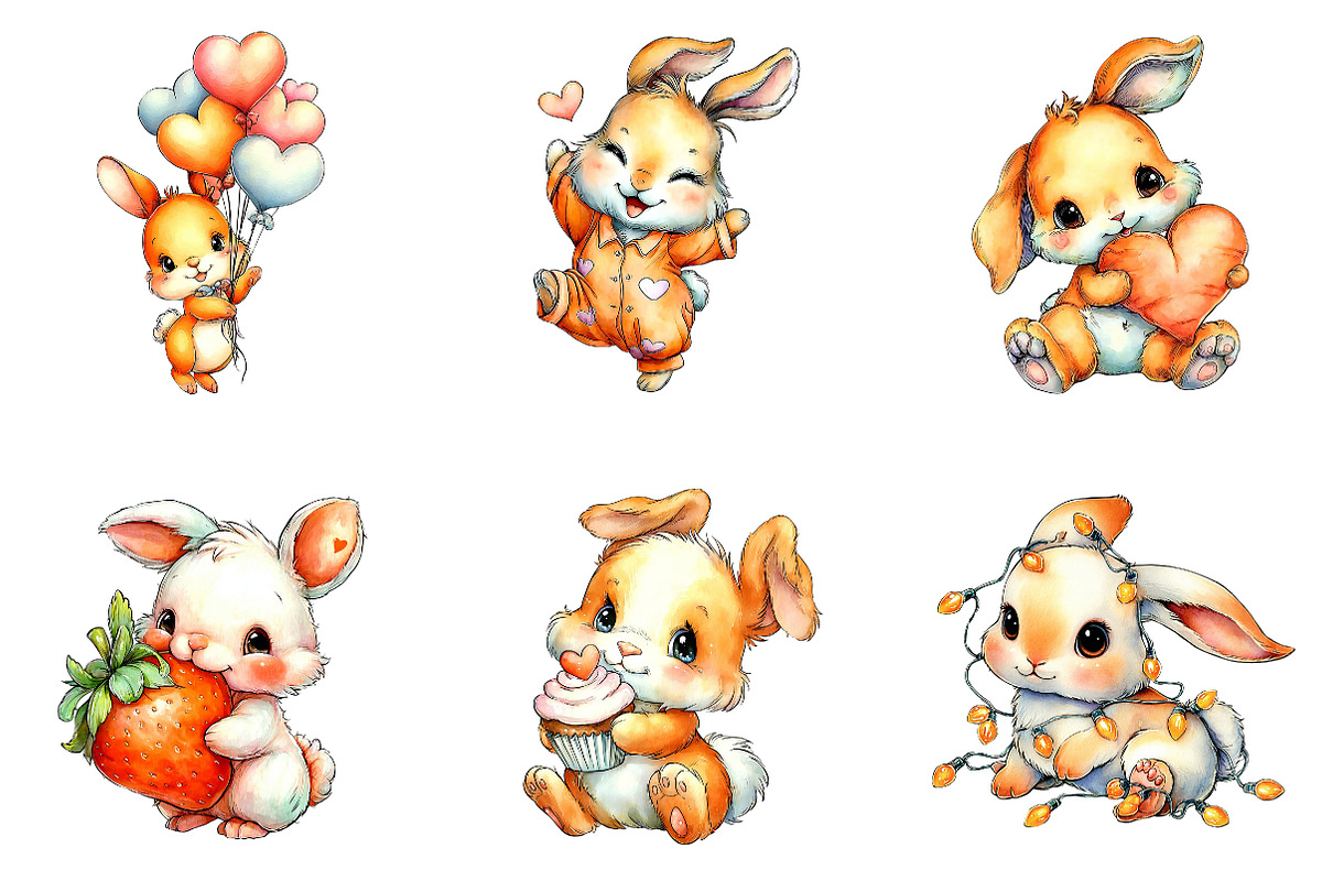 Valentine Bunny Clipart Bundle, a Seasonal Illustration by CreationArt (Photo 2 of 5)