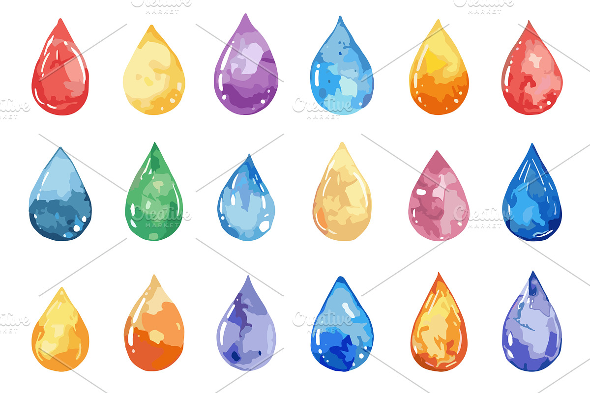 Watercolor style rain drops, set, an Object Illustration by Valerie Bodnar