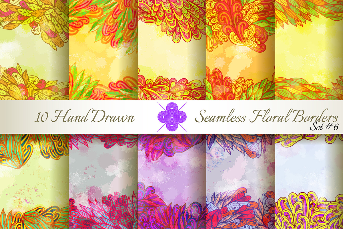 10 Floral Seamless Borders. Set#6