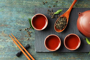 Traditional Asian Tea Ceremony with Red Clay Teapot and Loose Le, a Food & Drink Photo by Natalia Klenova's Shop
