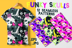 Skull funky seamless patterns