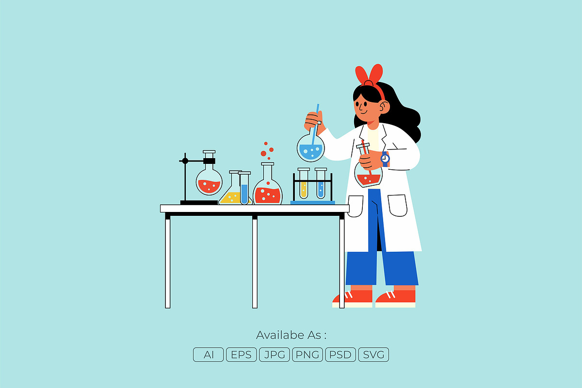 Female Chemist Holding Lab Flasks, a Healthcare Illustration by Partikusi Design (Photo 2 of 3)