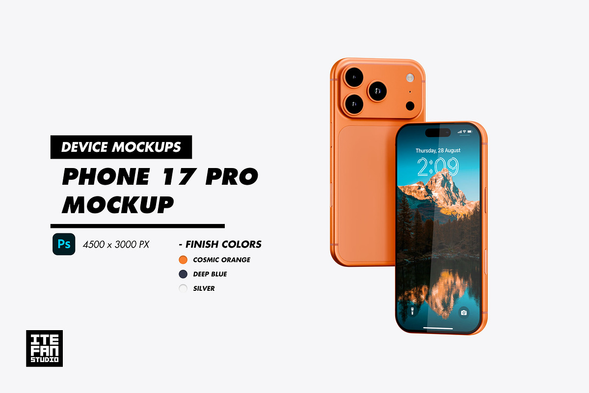 iPhone 17 Pro Mockup, an iPhone Mockup by itefan Studio (Photo 1 of 3)