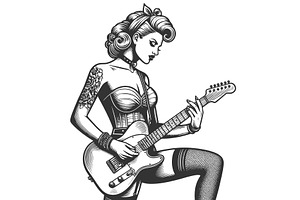 Pin-Up Girl Playing Electric Guitar