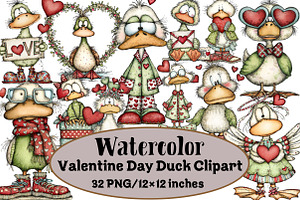 Valentine Day Duck Clipart, an Illustration by Design Market
