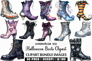 Watercolor Halloween Boots Clipart, an Illustration by Craft Nest