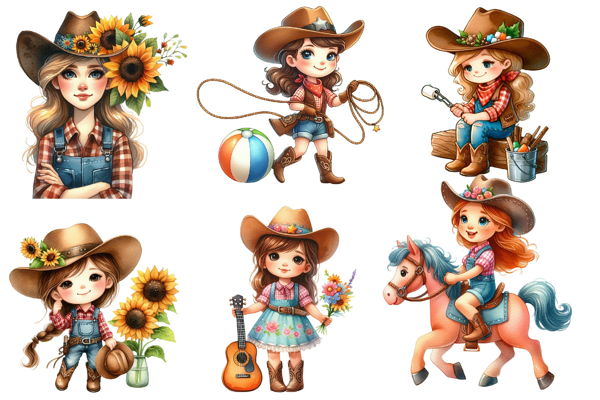 Summer Cowgirl Sublimation Clipart, a Seasonal Illustration by Designworld (Photo 2 of 5)