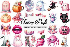 Charm Pink Halloween Clipart, an Illustration by Daily.Designs