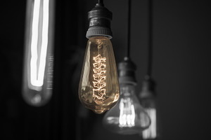 Vintage Lamp light in dark room 