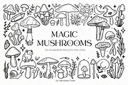 Magic mushrooms line art, a Food Illustration by harmonia_green_art (Thumbnail 1 of 11)