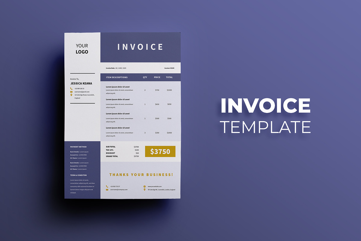 Creative Business Invoice Template, a Stationery Template by Jiwstudio (Photo 1 of 2)