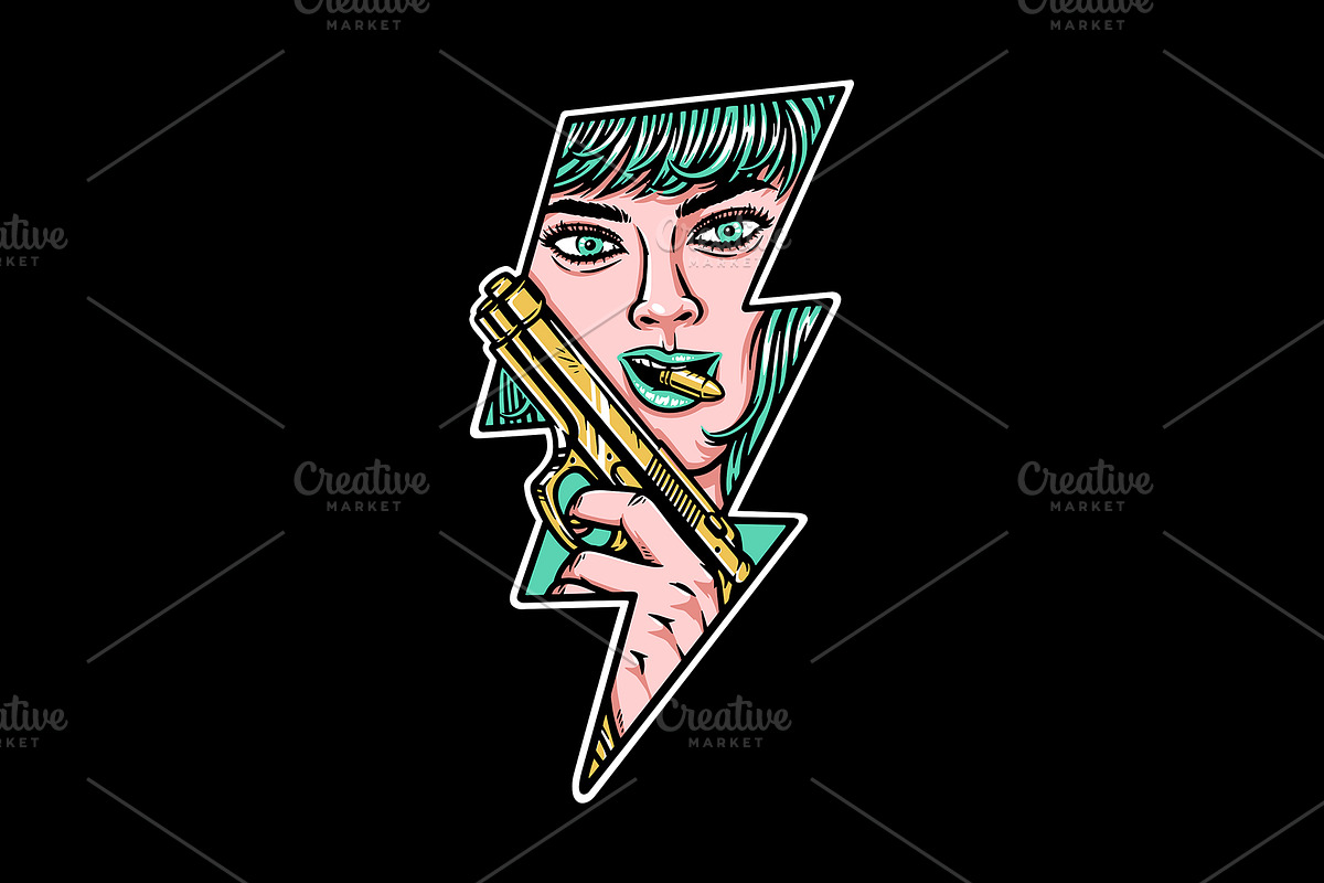 woman with a weapon in thunderbolt, a Person Illustration by gunaonedesign (Photo 1 of 4)