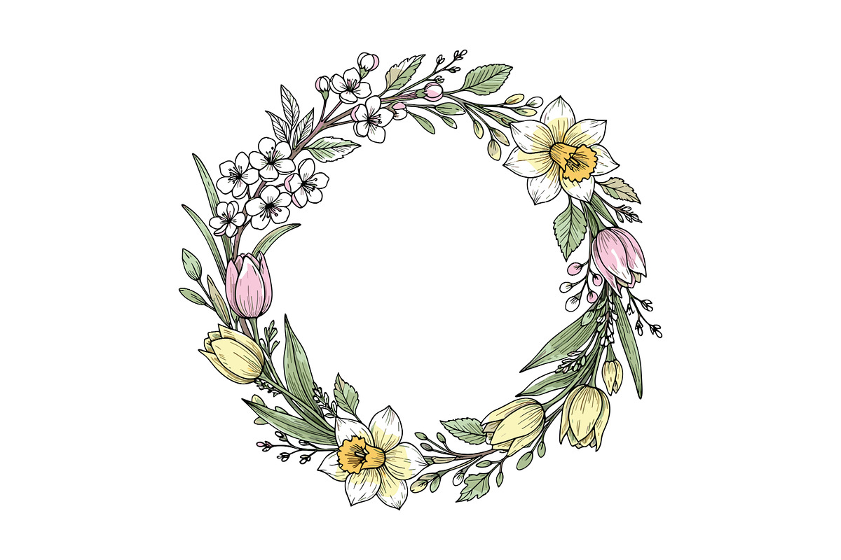 Easter Floral Botanical Frame Bundle, an Object Illustration by Designer_Momina (Photo 6 of 14)