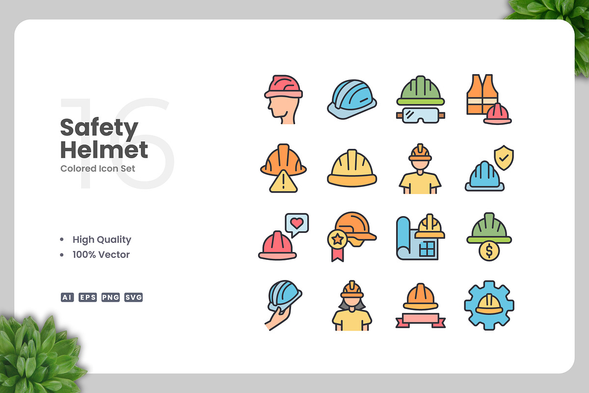 Safety Helmet Colored Icons, an Icon by Upnowgraphic