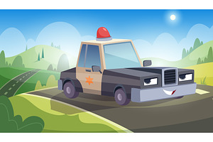 Police car. cartoon vehicles with, a Transportation Illustration by Onyx