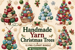 Handmade Yarn Christmas Tree Clipart, a Seasonal Illustration by Tanya Kart