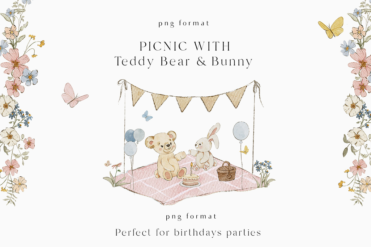 Teddy Bear & Bunny Watercolor spring, a Decorative Illustration by Grace Noboa Illustrations (Photo 9 of 14)