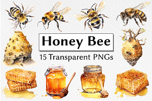 Honey Bee Watercolor Clipart