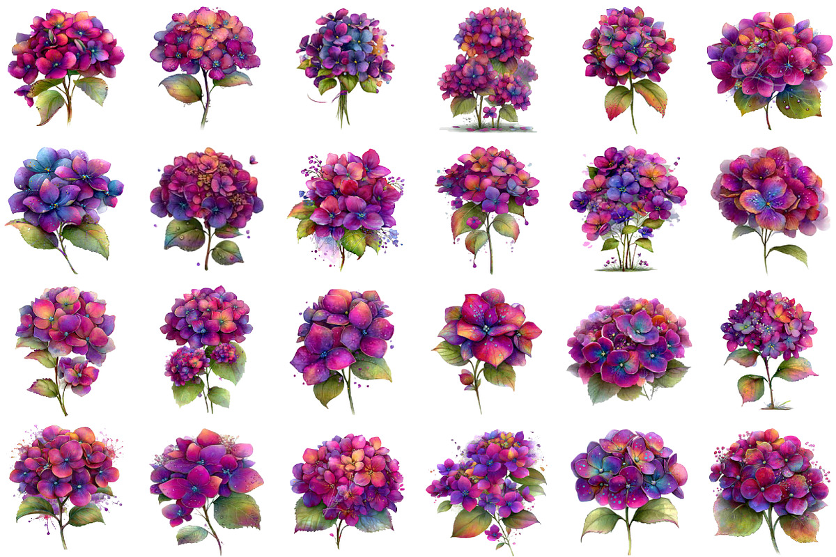 Watercolor Hydrangea Clipart, an Illustration by designcity5 (Photo 2 of 5)