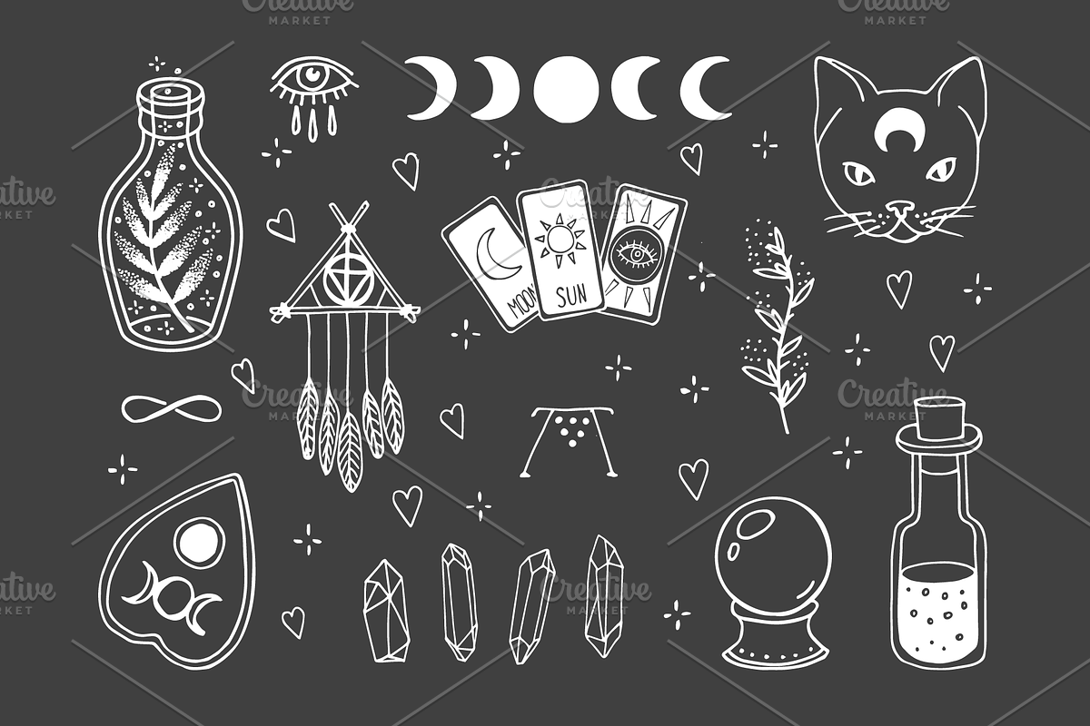 50 hand drawn magic elements, an Illustration by pixelwerk (Photo 3 of 4)