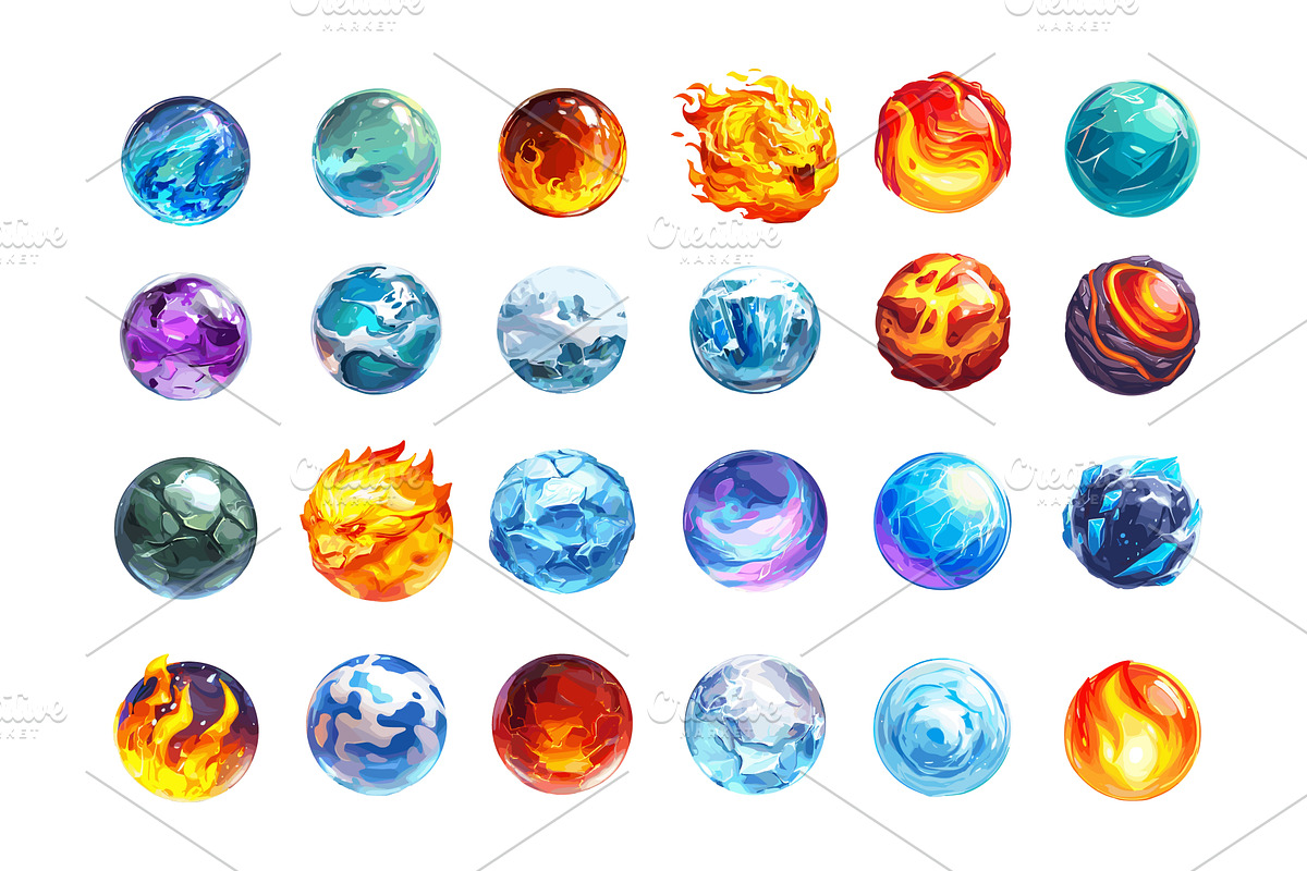 Magic element orb cartoon vector set, an Object Illustration by Onyx