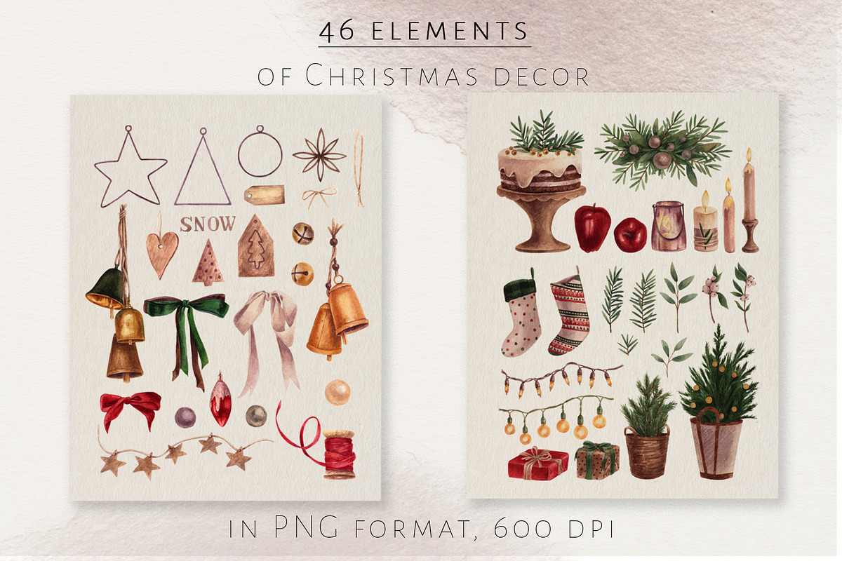 Christmas decor in watercolor, a Decorative Illustration by a_ptichkina (Photo 2 of 7)