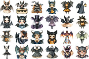 Vintage Bat Lady Halloween Clipart S, an Illustration by Sublimation Artist (Thumbnail 2 of 6)