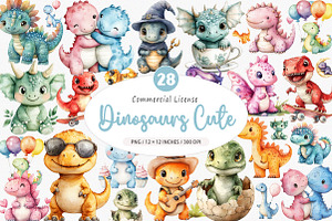Watercolor Cute Baby Dinosaurs Png, an Illustration by SinaCreation