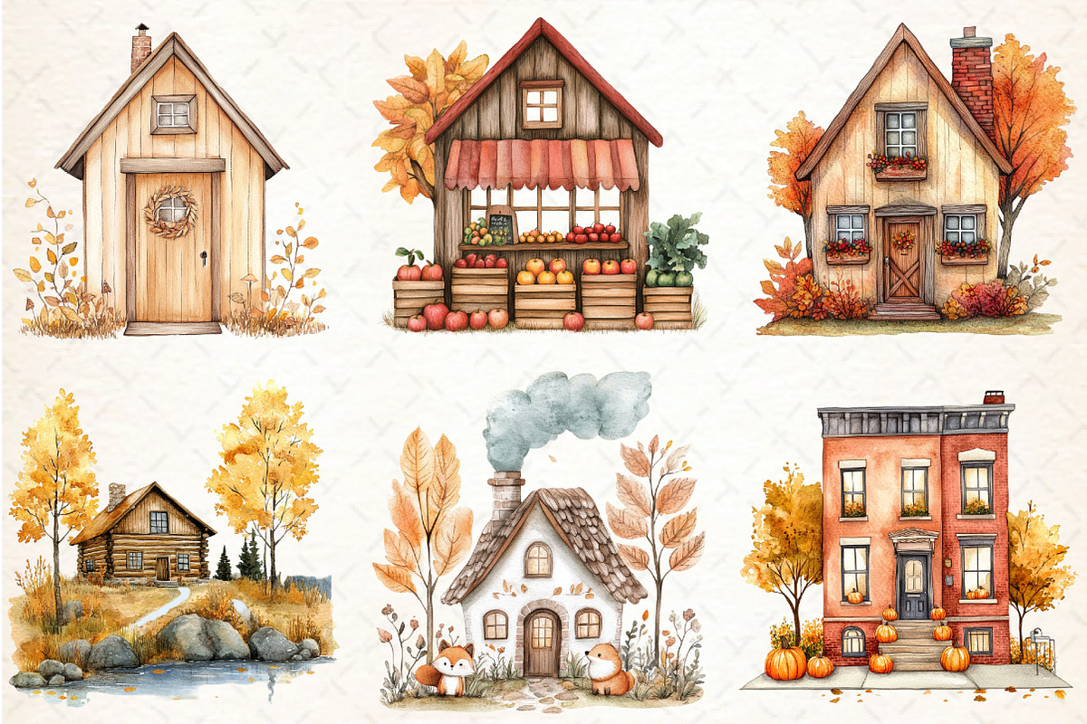 Autumn Houses Clipart, an Illustration by Libby Wishes (Photo 6 of 7)