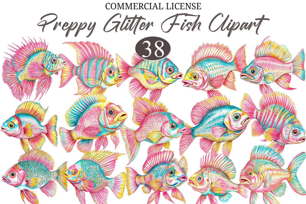Preppy Glitter Fish PNG Clipart, a Seasonal Illustration by designcity5 (Photo 1 of 5)