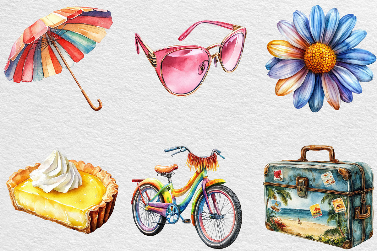Watercolor Vintage Summer Clipart, an Illustration by Black Bird Studio (Photo 6 of 6)