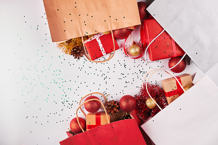 Colorful paper shopping bags on whit stock photo containing shopping and bag, a Holiday Photo by BodiaPhoto