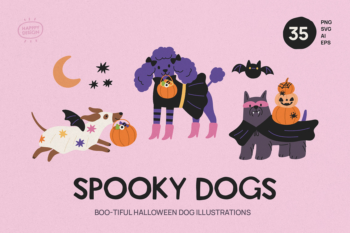 Spooky Dogs Halloween Illustrations, a Seasonal Illustration by happpydesign (Photo 1 of 9)